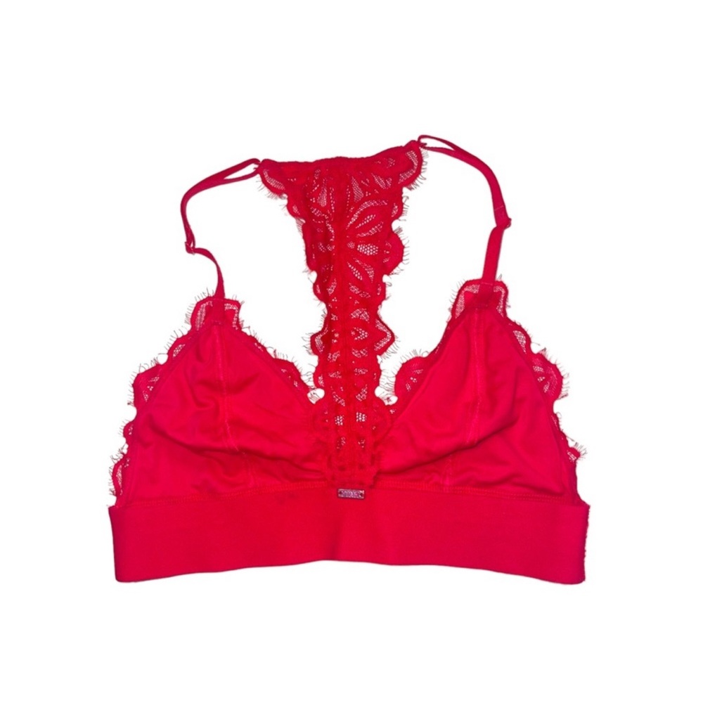 PINK Victoria’s Secret Red Lace Racerback Triangle Bralette size large